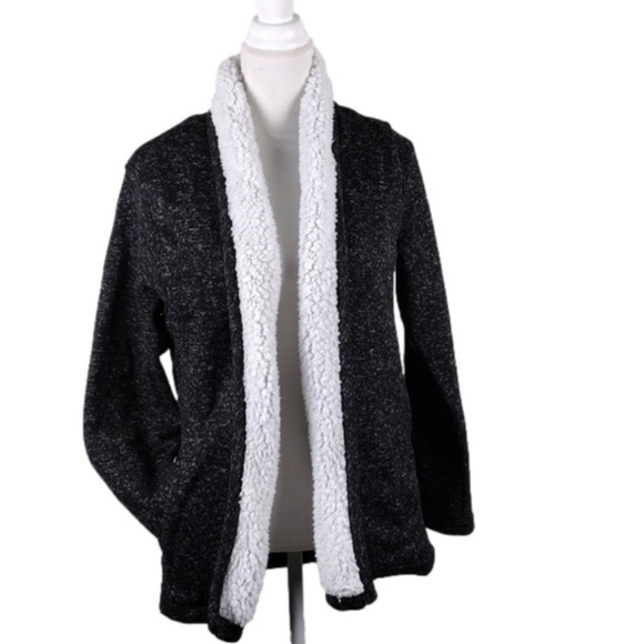 Canada Weathergear Black Marbled Sherpa  Shawl Collar Open Front Sweater Jacket - Picture 1 of 13